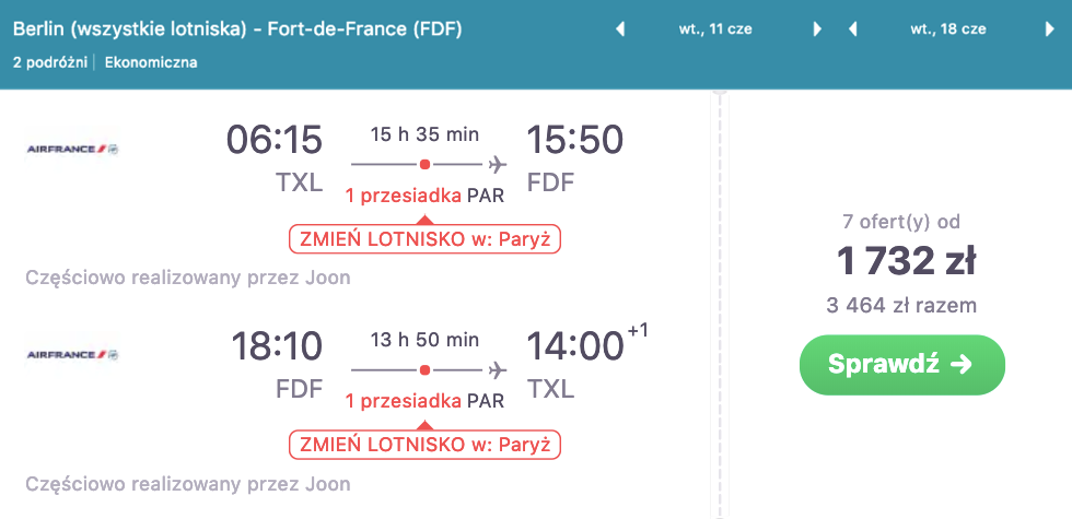 zarezerwuj loty na martynike