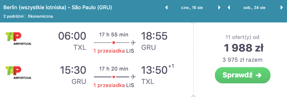 zarezerwuj loty do sao paulo