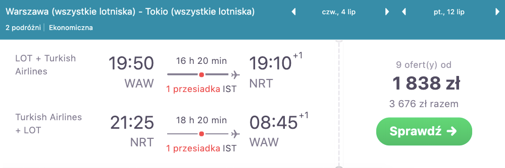 zarezerwuj loty od tokio