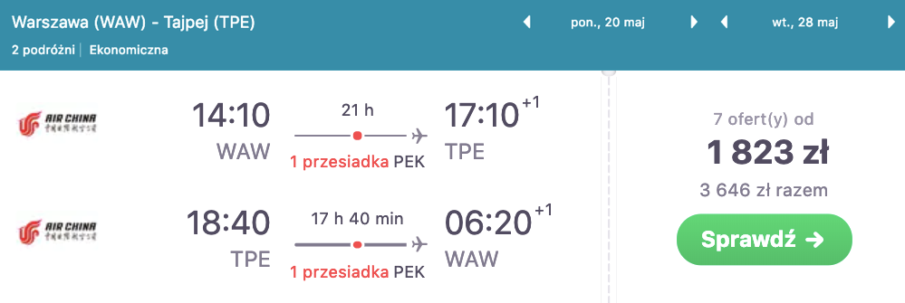 zarezerwuj loty do tajpej