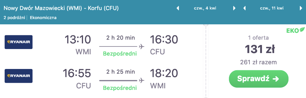 zarezerwuj loty na korfu