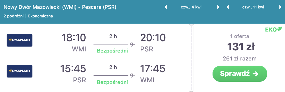 zarezerwuj loty do pescary