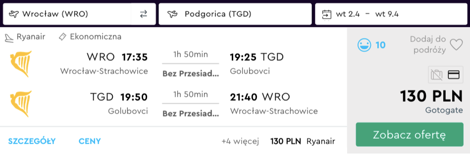 zarezerwuj loty do podgoricy
