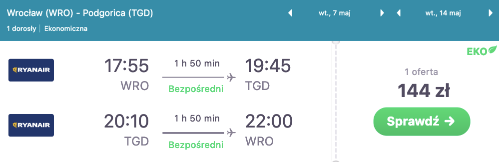 zarezerwuj loty do podgoricy