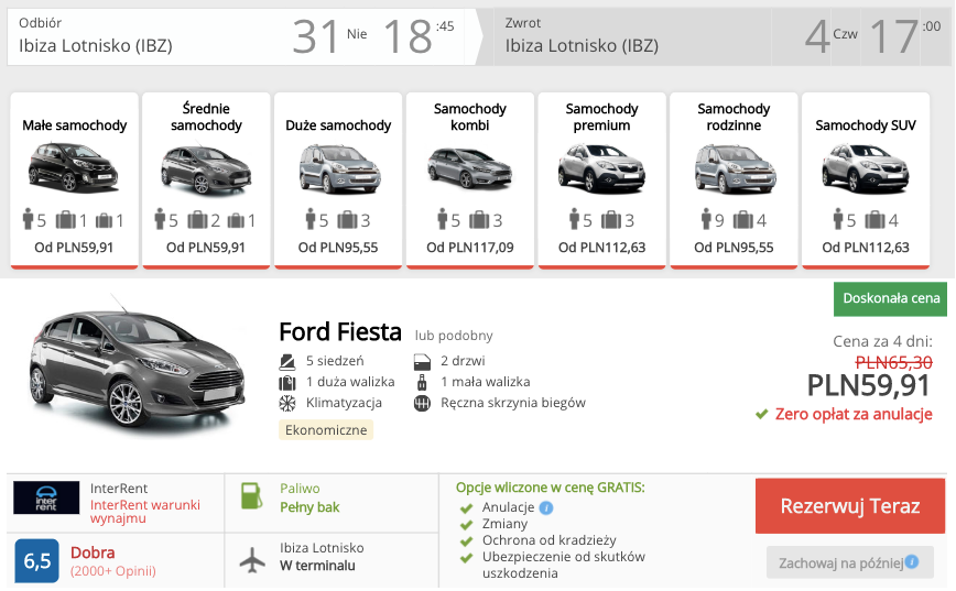 zarezerwuj auto na ibizie