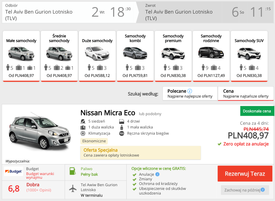 zarezerwuj auto w tel awiwie