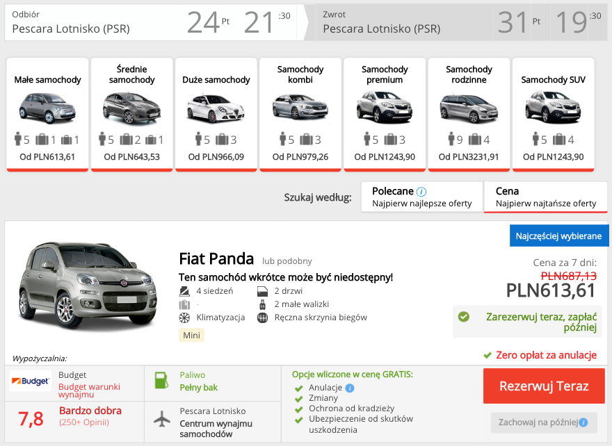 zarezerwuj auto w pescarze