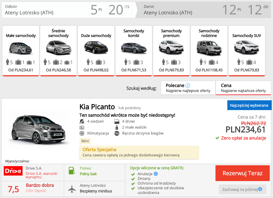 zarezerwuj auto w atenach