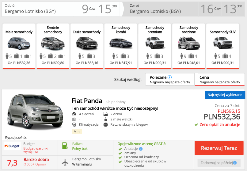 zarezerwuj auto w bergamo