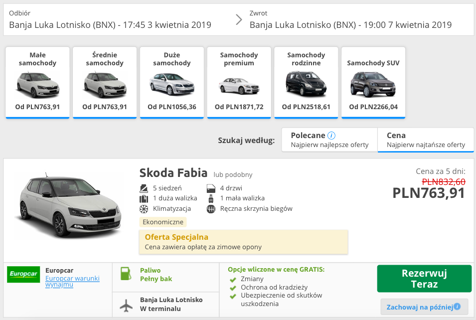 zarezerwuj auto w bosni