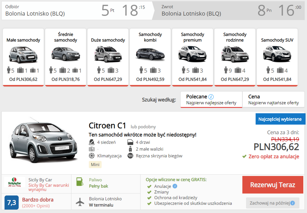 auto bolonia wypożyczenie