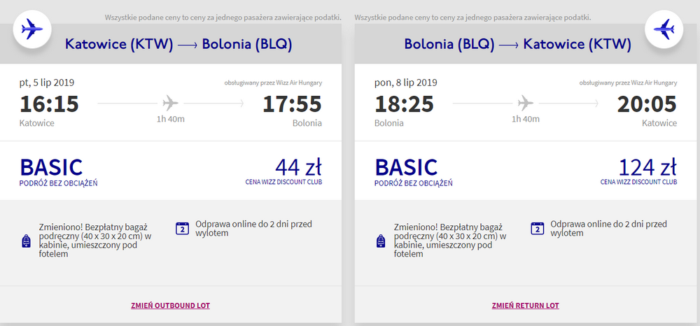 bolonia loty na weekend