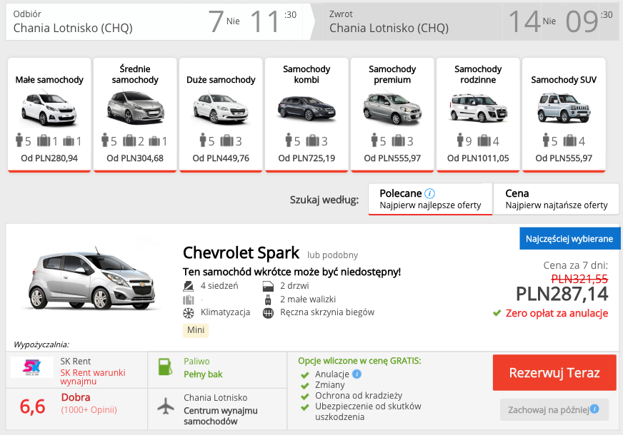 zarezerwuj auto na krecie