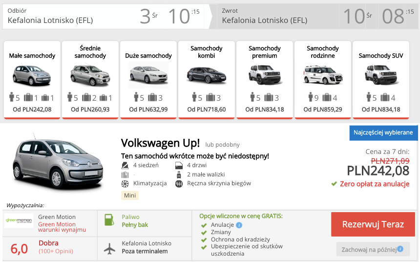 zarezerwuj auto w grecji