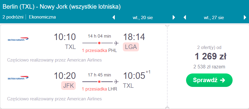 nowy jork loty w wakacje