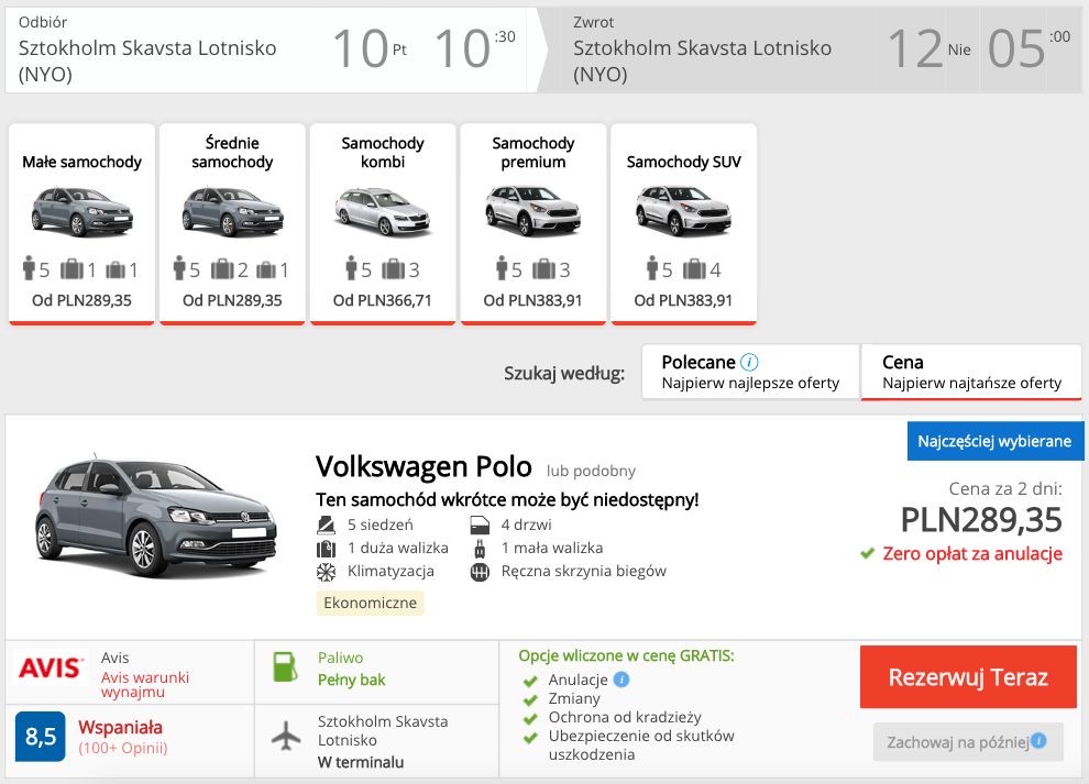 zarezerwuj auto w sztokholmie