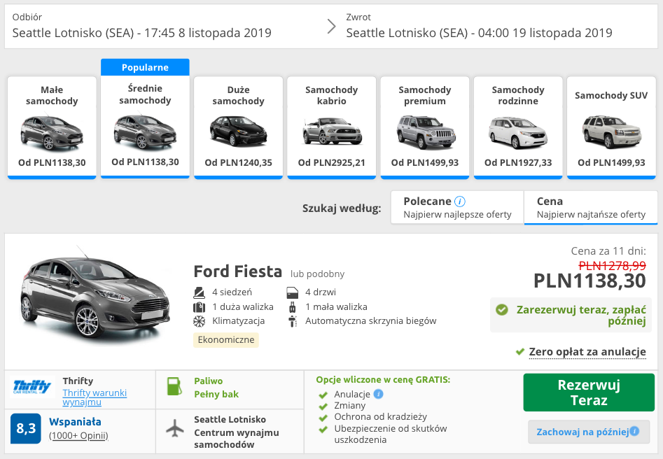 zarezerwuj auto w seattle