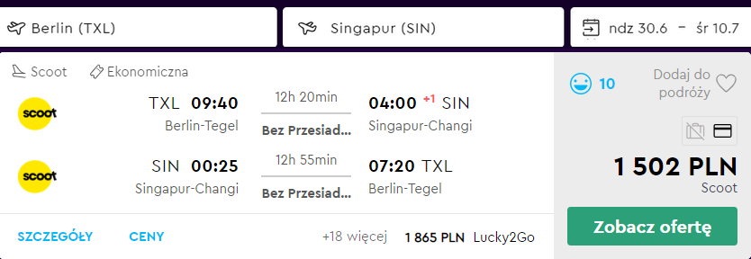 loty do singapuru