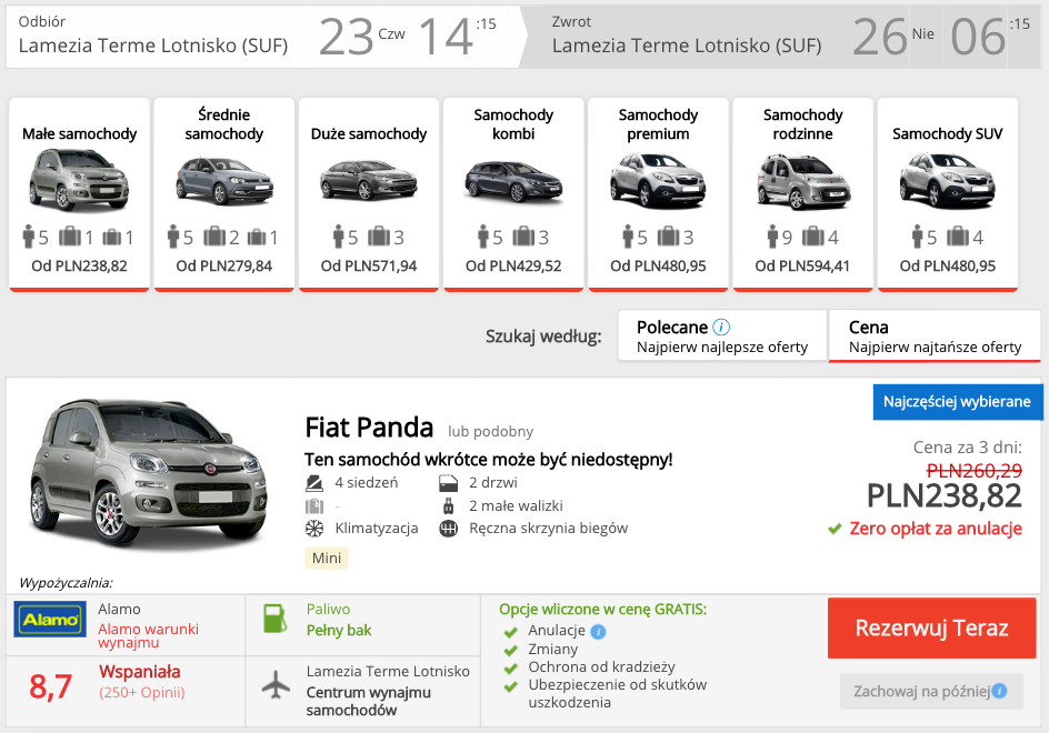 zarezerwuj auto w lamezii