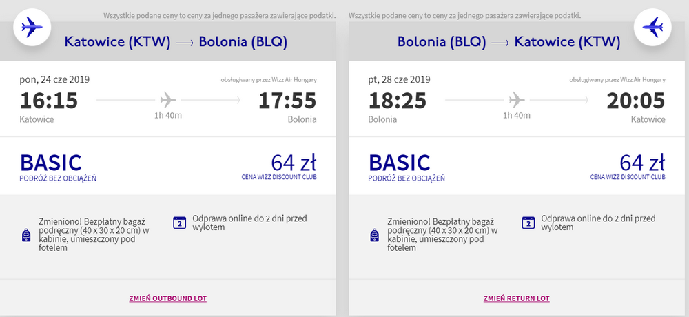 loty do bolonii