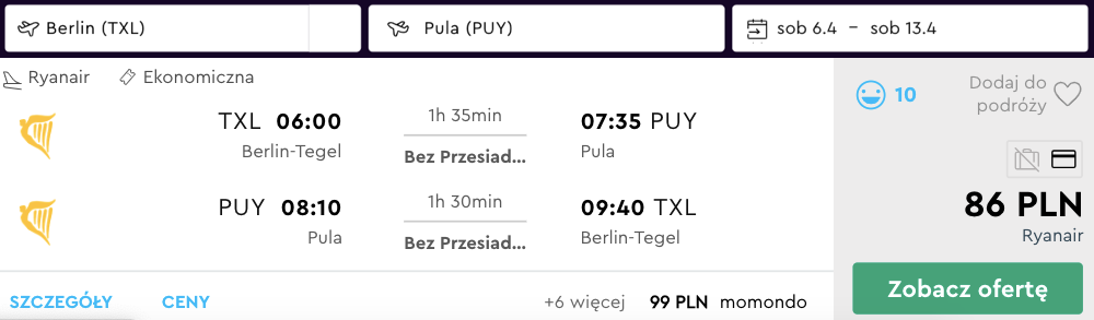zarezerwuj loty do puli