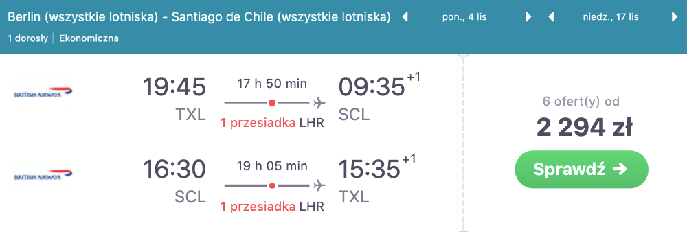 zarezerwuj loty do chile
