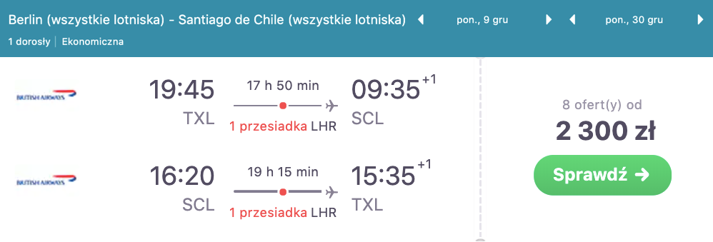 zarezerwuj loty do chile