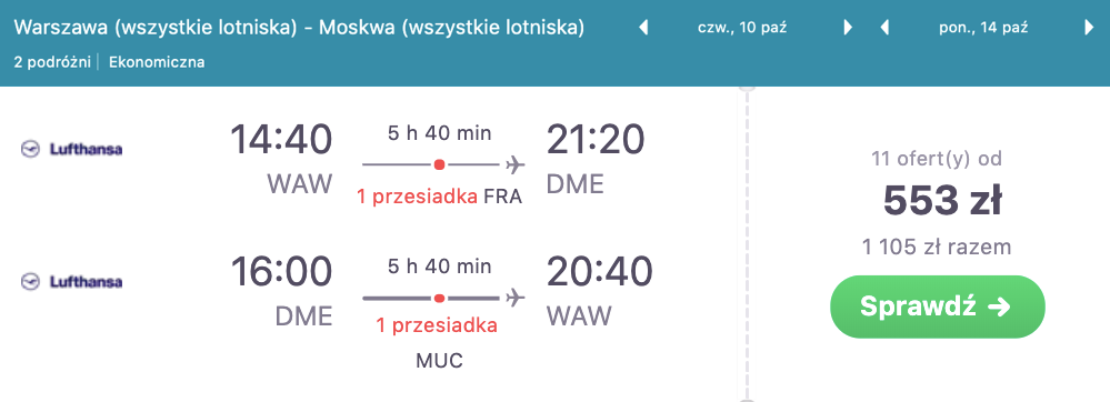 zarezerwuj loty do moskwy