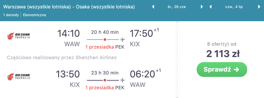 zarezerwuj loty do osaki