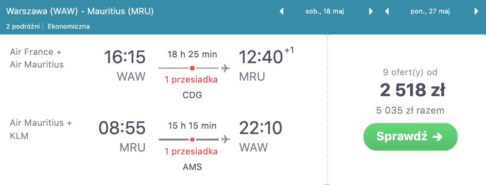 zarezerwuj loty na mauritius