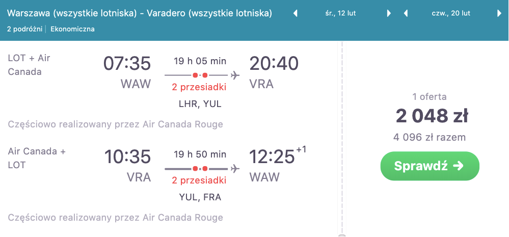 zarezerwuj loty na kube