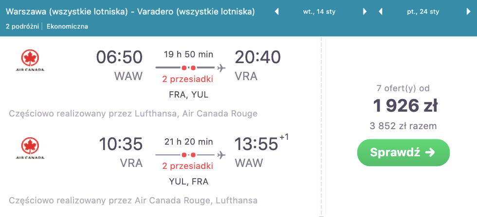 zarezerwuj loty na kube
