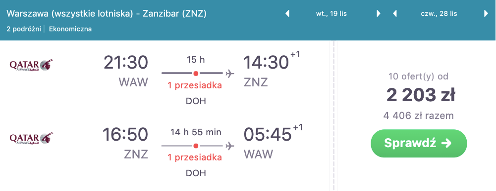 zarezerwuj loty na zanzibar