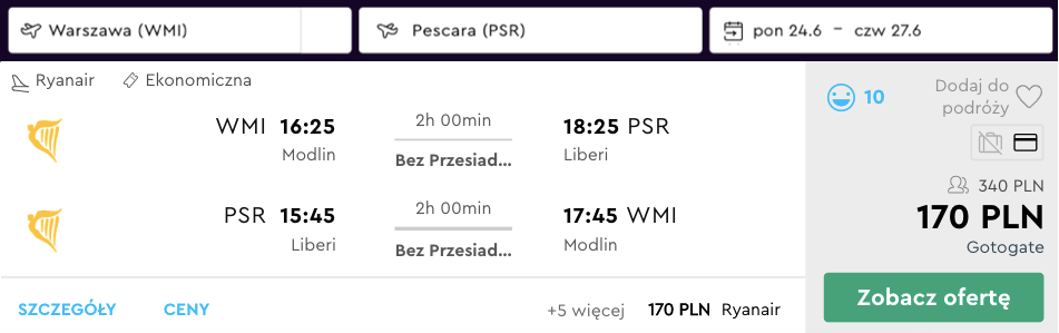 zarezerwuj loty do pescary