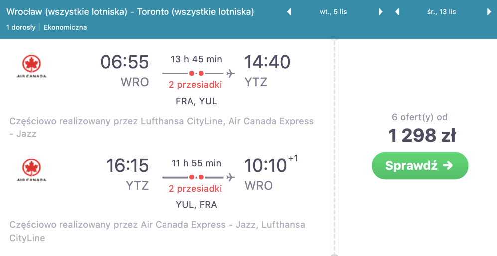 zarezerwuj loty do Toronto