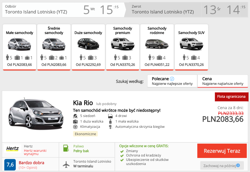 zarezerwuj auto w toronto