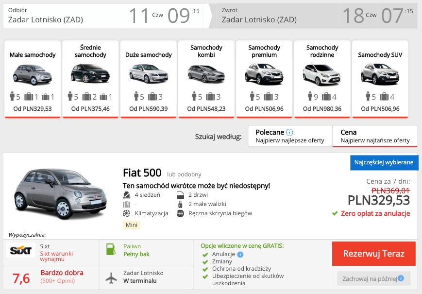 zarezerwuj auto w chorwacji