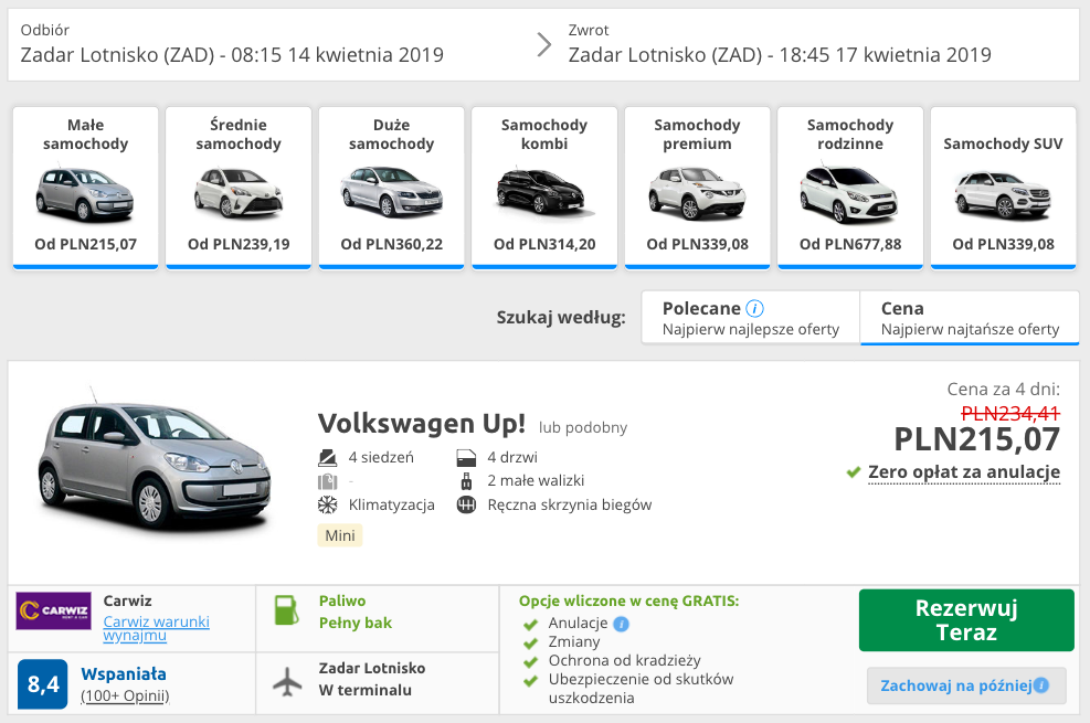 zarezerwuj auto w zdarze