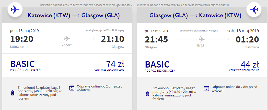 Bilet do Glasgow