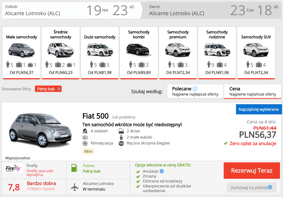 zarezerwuj auto w alicante