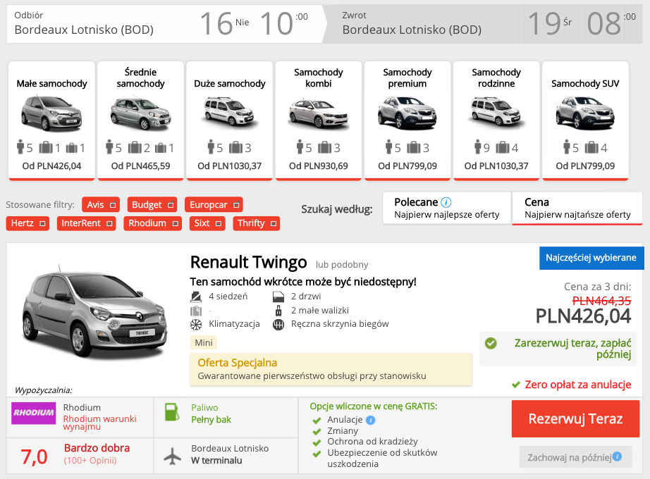 zarezerwuj auto w bordeaux
