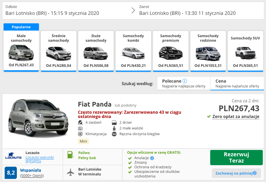 zarezerwuj auto w bari