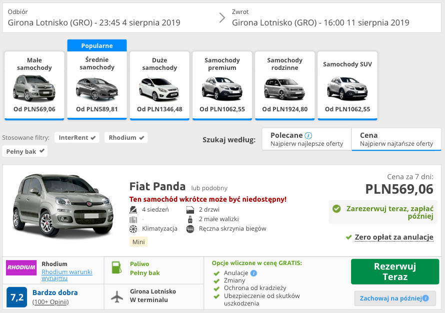 zarezerwuj auto w hiszpanii