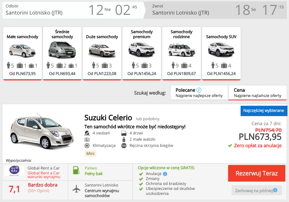 zarezerwuj auto na santorini