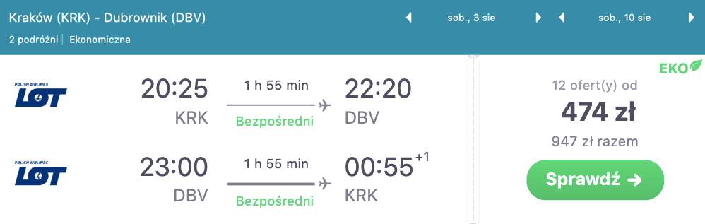 zarezerwuj loty do dubrownika