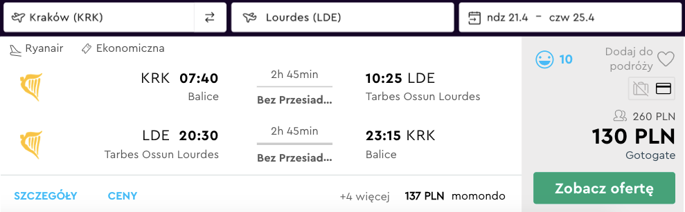 zarezerwuj loty do lourdes