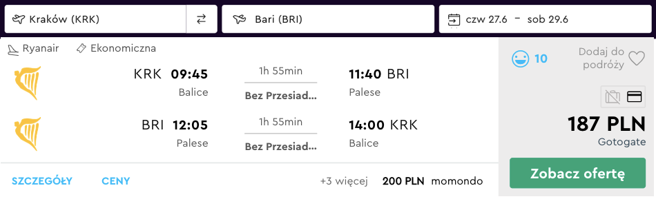 zarezerwuj loty do bari