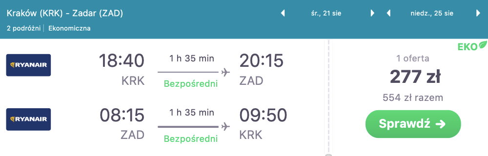 zarezerwuj loty do zadaru