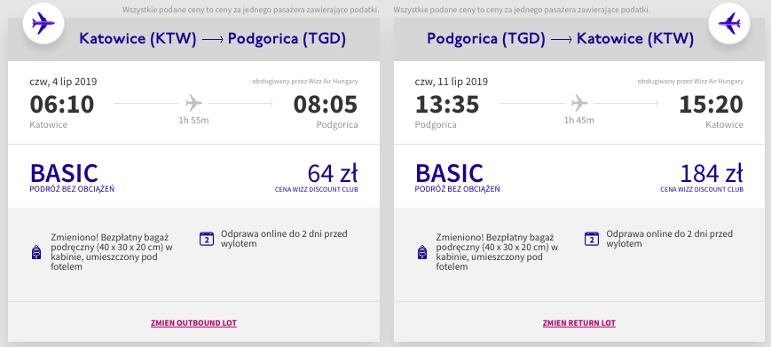 zarezerwuj loty do podgoricy