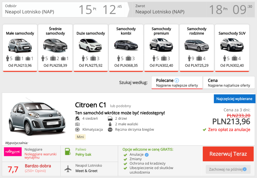 zarezerwuj auto w neapolu